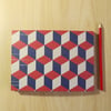 A5 Hand Made Sketchbook with Block Pattern in Red and Navy Blue 