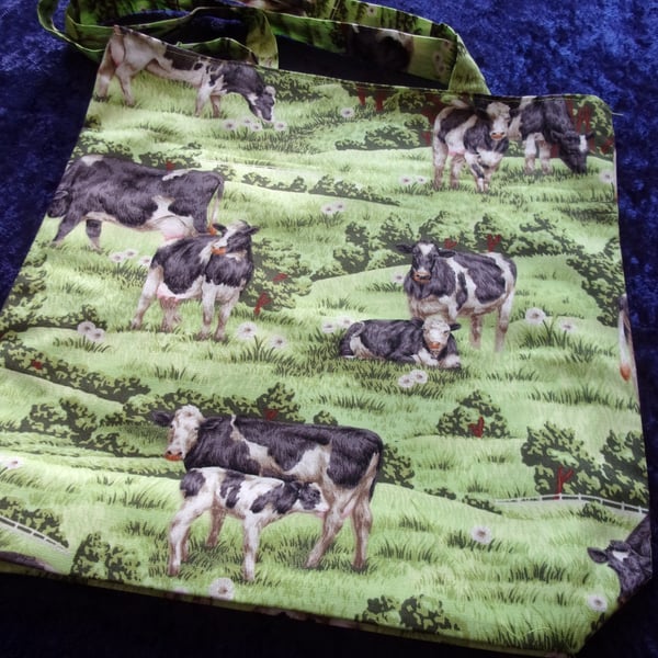Fabric Bag with Black & White Cows