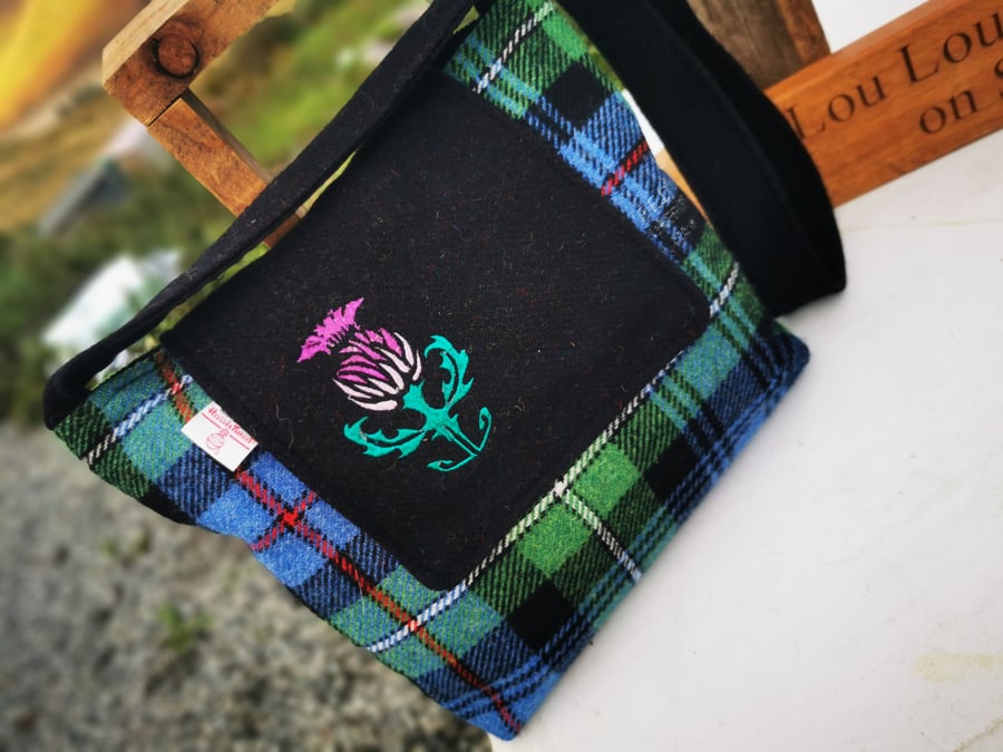 Mackenzie Tartan satchel Harris Tweed Bag woth embroidered thistle 