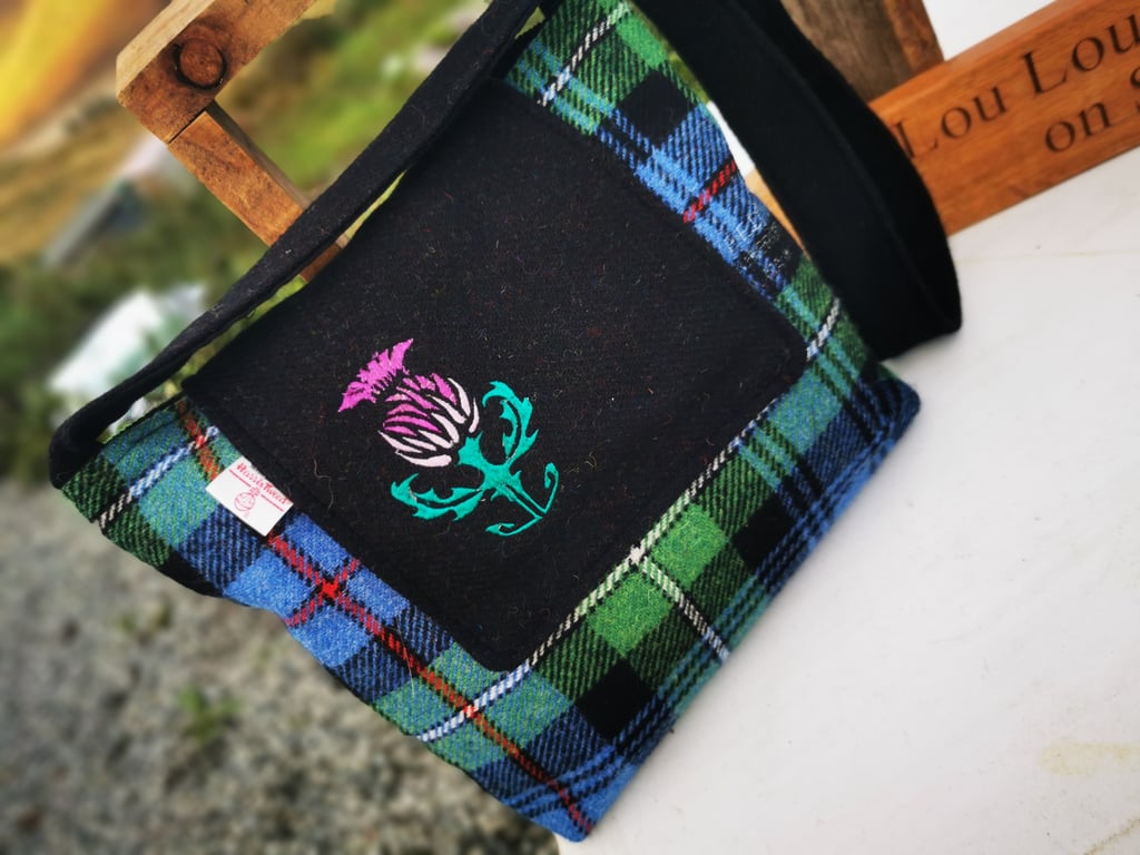 Mackenzie Tartan satchel Harris Tweed Bag woth embroidered thistle 