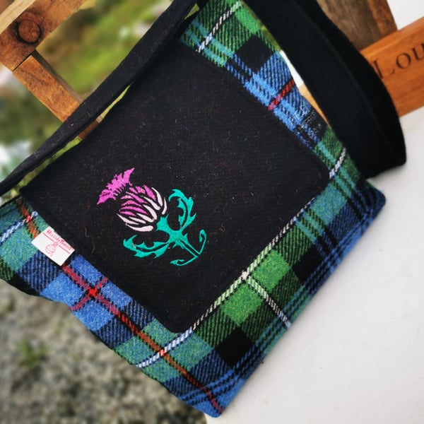 Mackenzie Tartan satchel Harris Tweed Bag woth embroidered thistle 