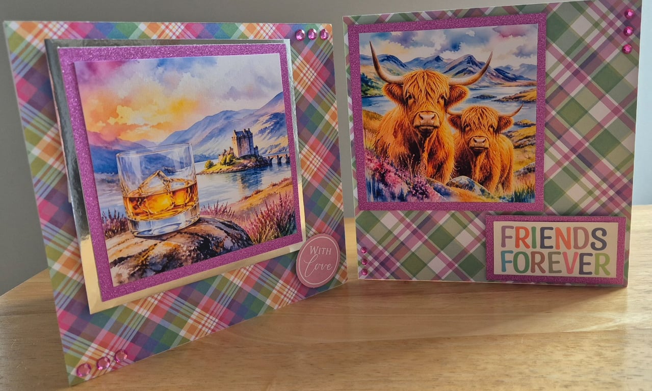 Handmade Whisky and Highland Cow Greeting Card Bundle