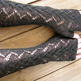 Chocolate long lacy wrist warmers