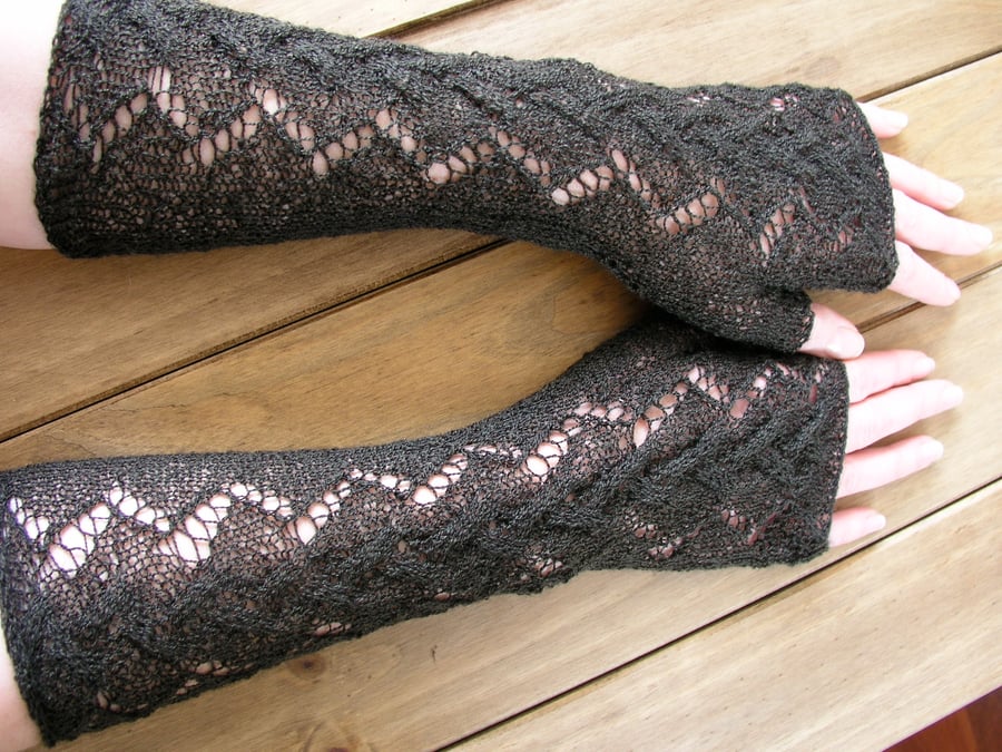 Chocolate long lacy wrist warmers