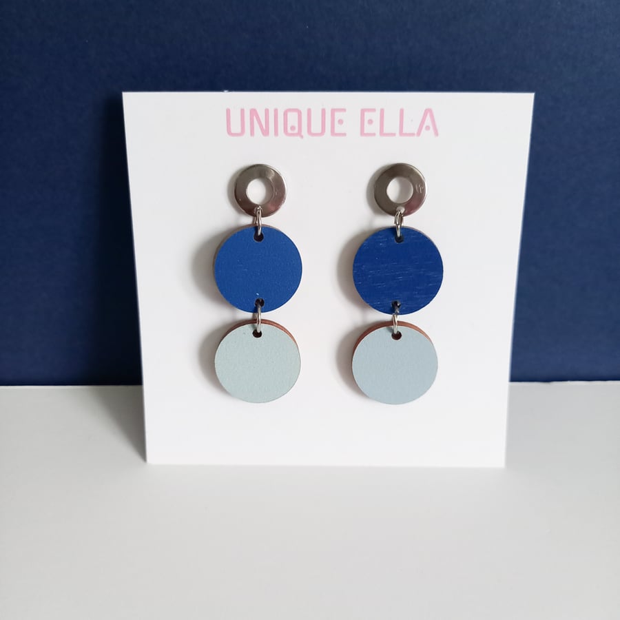 SECONDS SUNDAY Wooden Dangle Earrings Blue