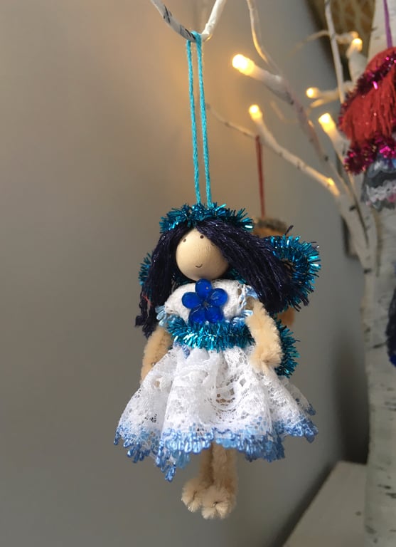 Tiny Blue Fairy Christmas Tree Decoration 