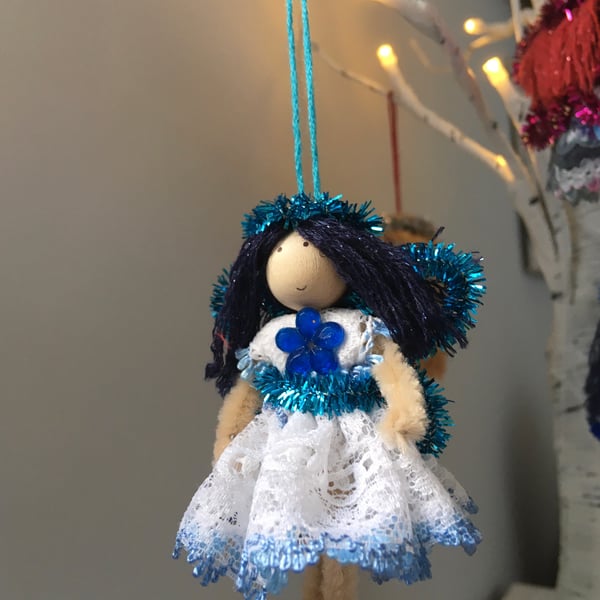Tiny Blue Fairy Christmas Tree Decoration 