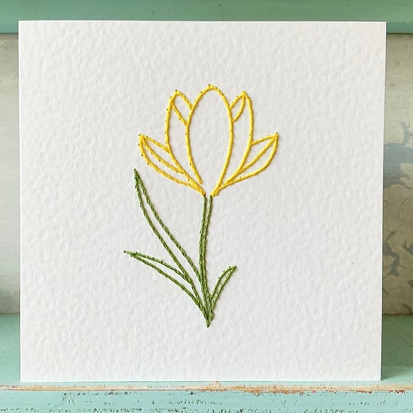 Hand Sewn Crocus Card. Yellow Crocus. Flower Card. Spring Flower Card. Cards.