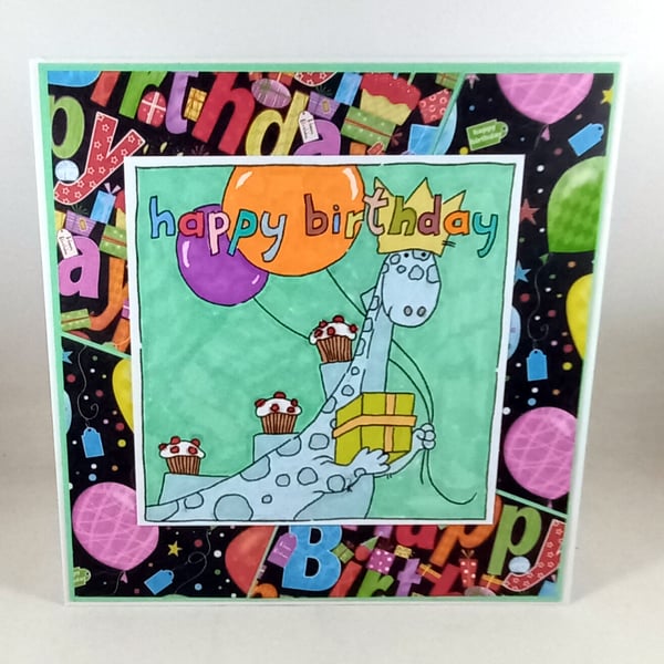 Handmade children's birthday card - dinosaur