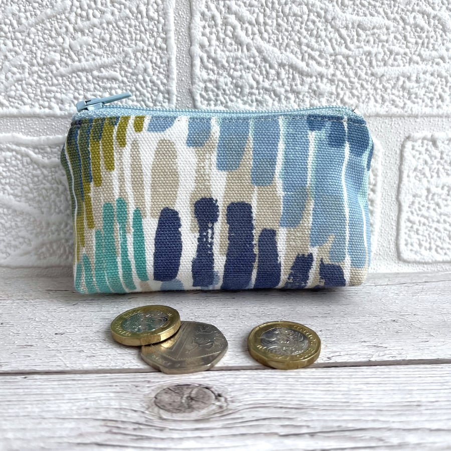 Small Purse, Coin Purse with Abstract Blue Lines Pattern