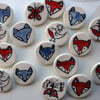 Porcelain brooches -ready to ship -red fox, robin and star, blue wolf, butterfly