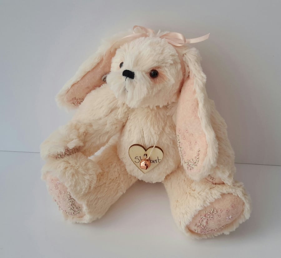 Sherbert, Hand Embroidered Rabbit, OOAK Artist Bunny by Bearlescent