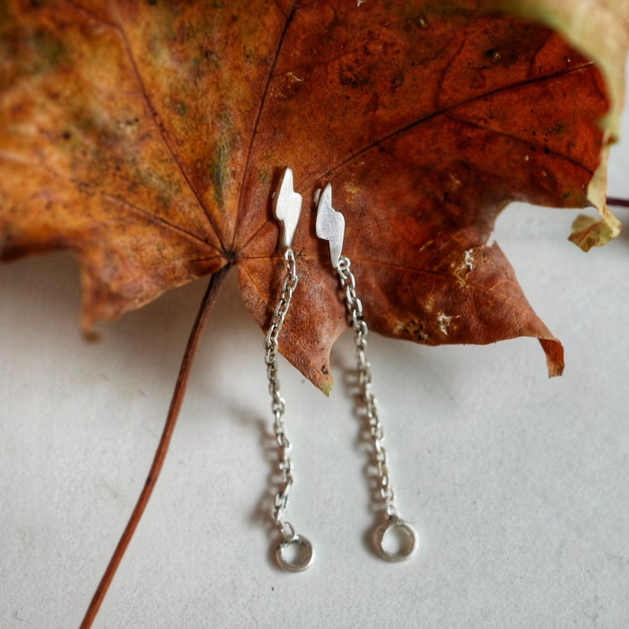 Eco Silver Lightening Bolt Earrings