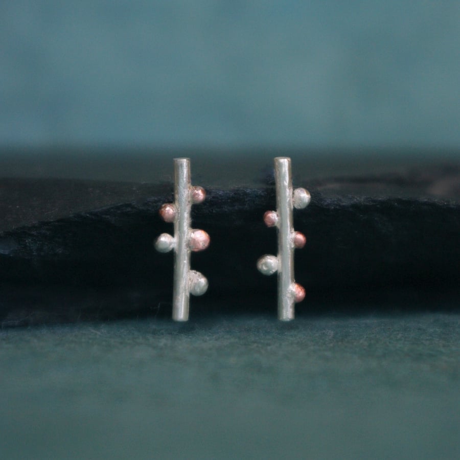 Silver and Copper Bar  Studs