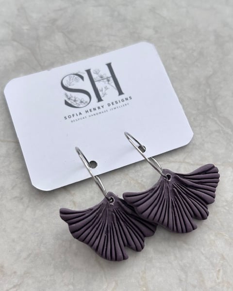 Handmade Ginkgo Leaf Earrings – Polymer Clay with Sterling Silver Hoops