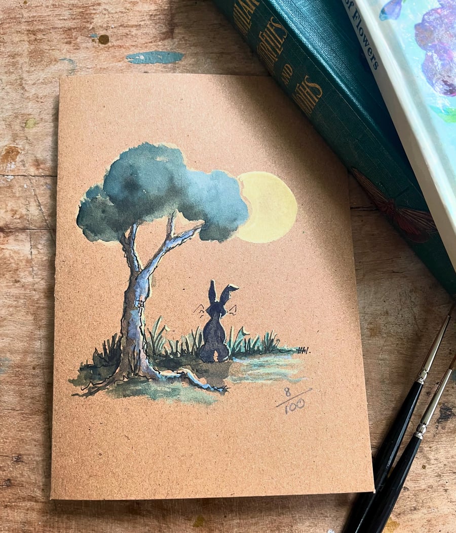 Hand painted 'Hare Moon' Limited edition Greetings Card 