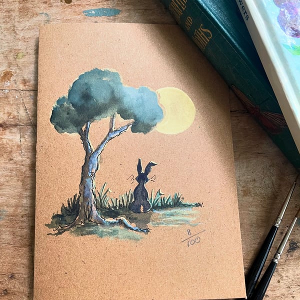 Hand painted 'Hare Moon' Limited edition Greetings Card 