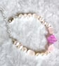 Pearl & Selenite Gemstone Four Leaf Clover Silver Bracelet: Heart Chain Extender - Image 4