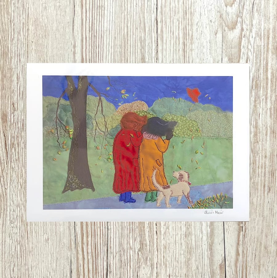 'There she goes!' - Fun print - dog autumn