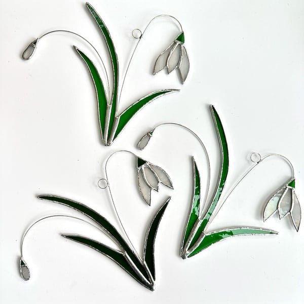 Stained Glass Snowdrop Suncatcher - Handmade Hanging Decoration