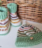 Designer Baby Pure Merino Wool Hand Knitted Booties & Hat Set 0-3 months size - Image 3