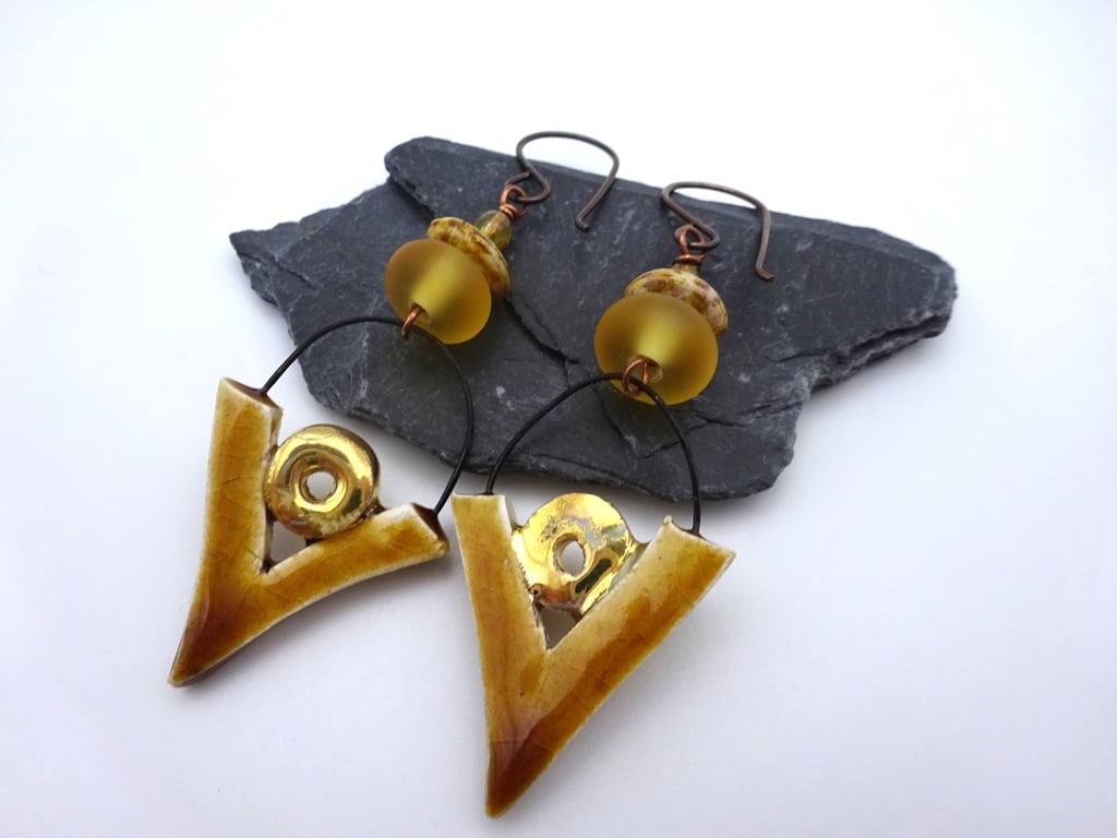 lampwork glass and ceramic earrings