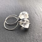 Quartz Rock Crystal Skull Hoop Earring. All 925 Sterling Silver Hand Forged Wire