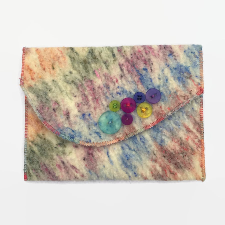 Hand felted pouch multicoloured, travel wallet, clutch purse