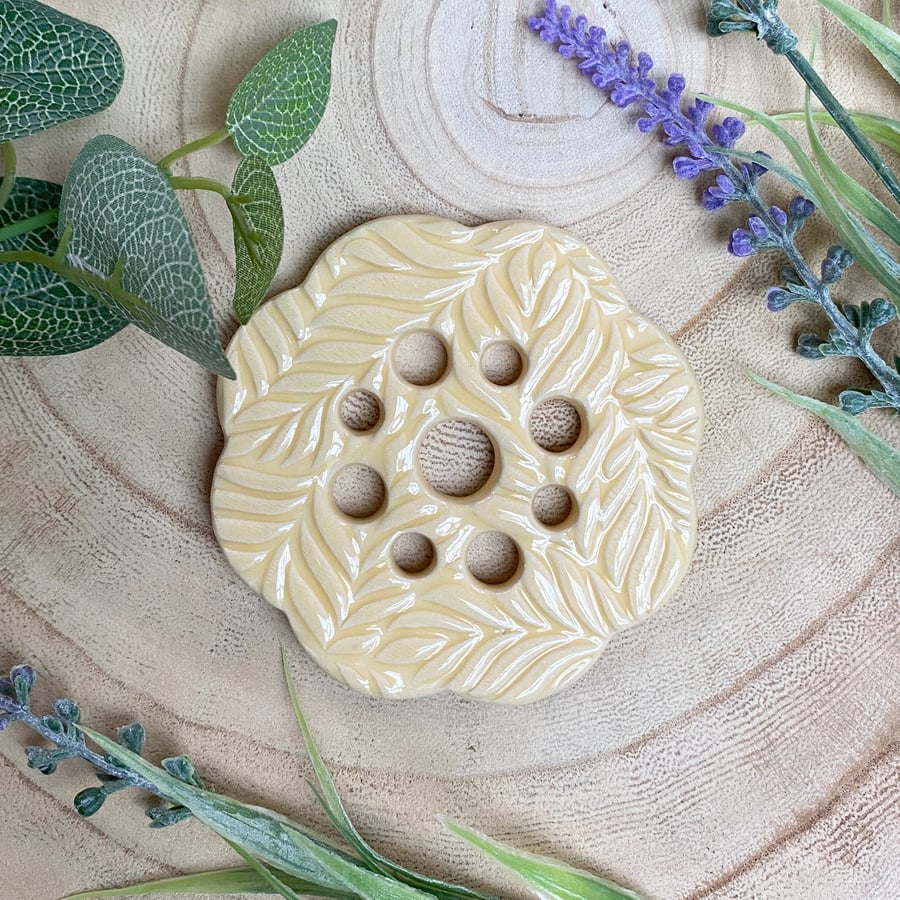 Yellow Embossed Ceramic Flower Arranging Frog (9 hole)