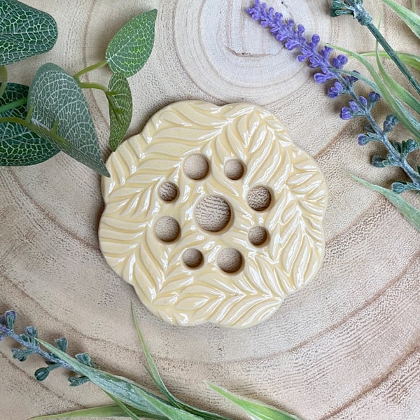 Yellow Embossed Ceramic Flower Arranging Frog (9 hole)