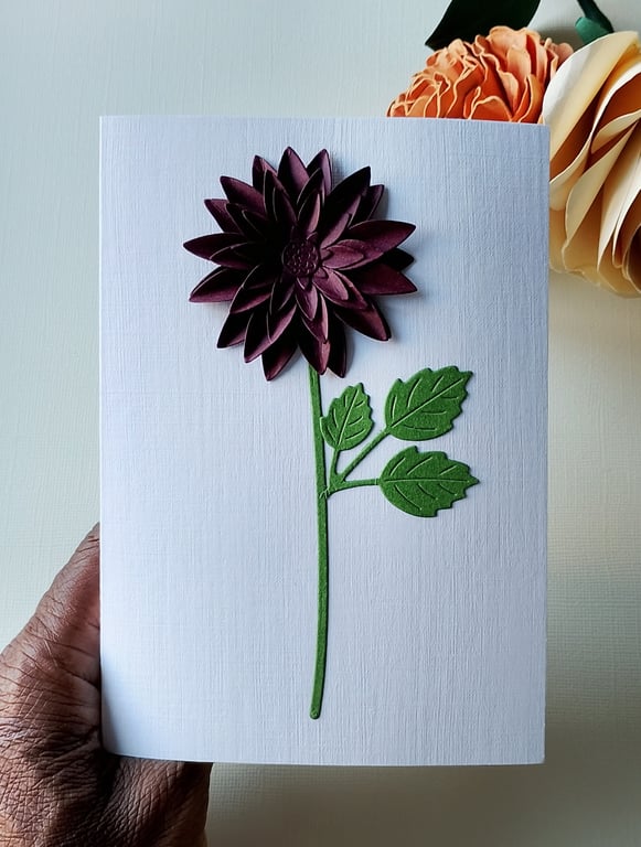 Burgundy Paper Dahlia - Flower Shop Moments, Blank Handmade Floral Card 