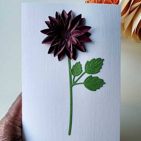 Burgundy Dahlia - Flower Shop Moments, Blank Handmade Floral Card 
