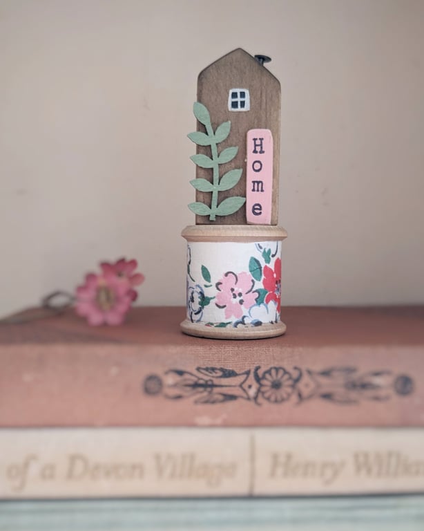 Little Wooden House on a Vintage Bobbin 'Home' 
