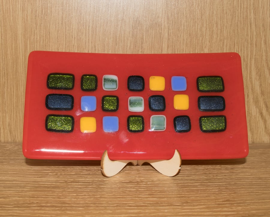 Rectangular Platter - Multi-Coloured with Red - 9119