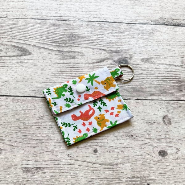 Dinosaurs round tin lip balm white fabric keyring, keychain. Lipstick holder.