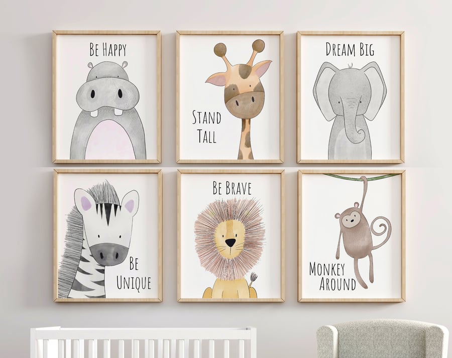 Safari Animals Print Set of 6 - Jungle Nursery ... - Folksy