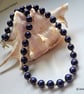 Deep Sapphire Blue  Shell Pearl Necklace Silver Plated - Image 5