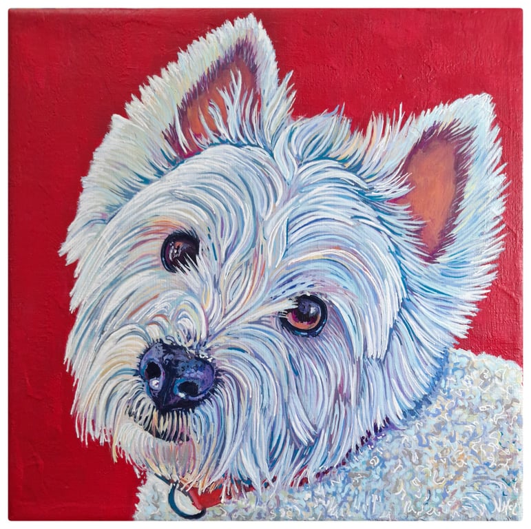 Custom Pet Portrait 20x20cm canvas with wooden box frame 24.5 x 24.5cm