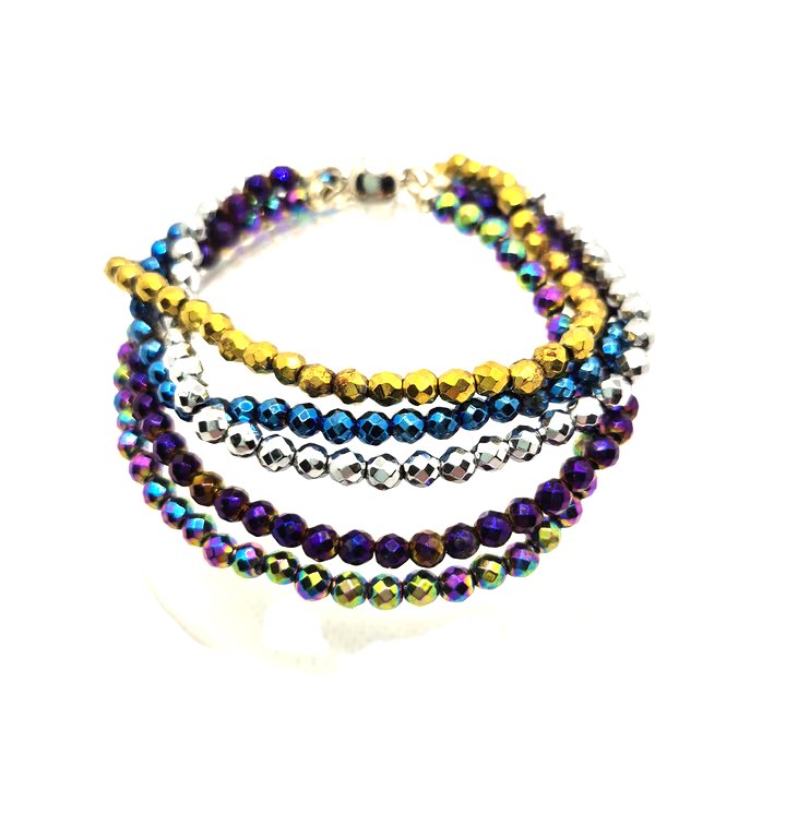 Multi coloured, multi stranded Haematite bracelet