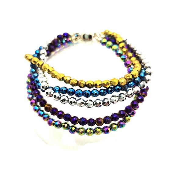 Multi coloured, multi stranded Haematite bracelet