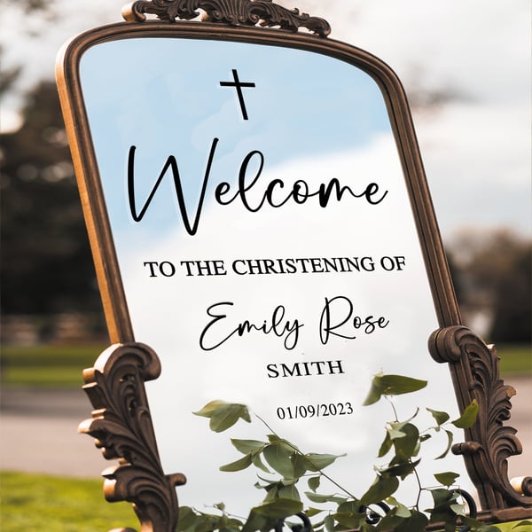 Christening Welcome Sign For Mirror Or Board - Personalise With Full Name & Date