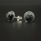 Snowflake obsidian sterling silver gemstone 8mm stud earrings : Capricorn gift