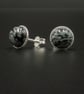 Snowflake obsidian sterling silver gemstone 8mm stud earrings : Capricorn gift