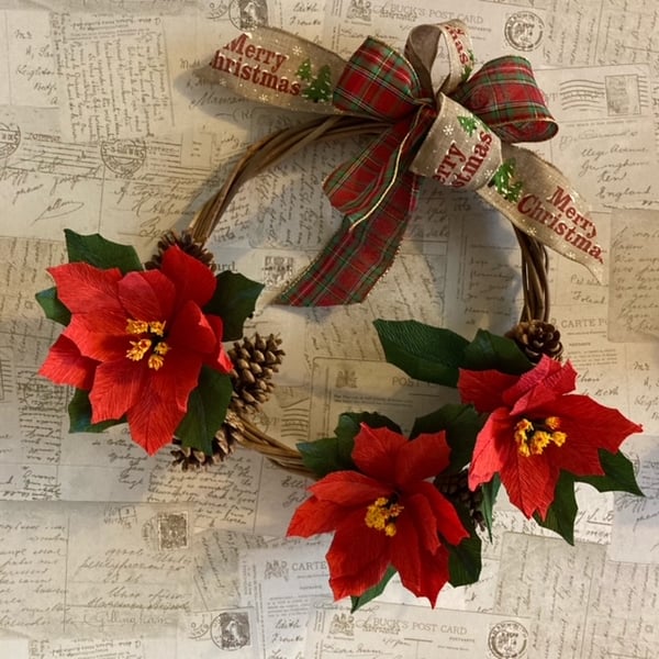 Red Paper Poinsettia Wreath