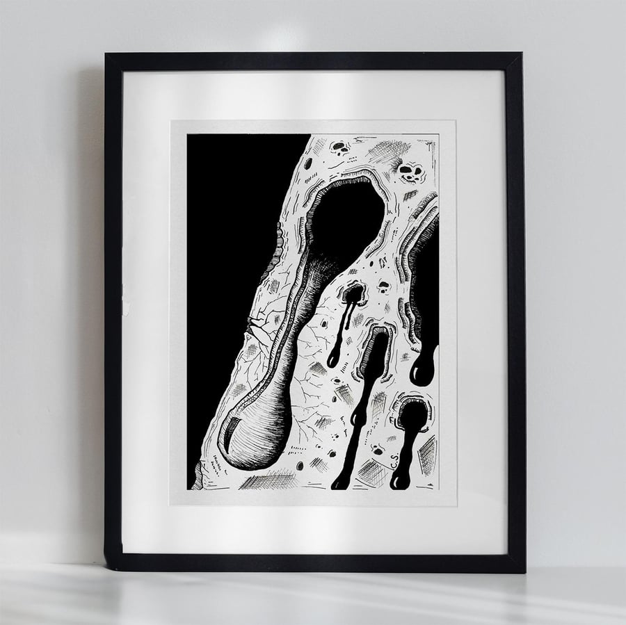 Abstract Black & White Art Print Surreal Hand-Drawn Illustration A5