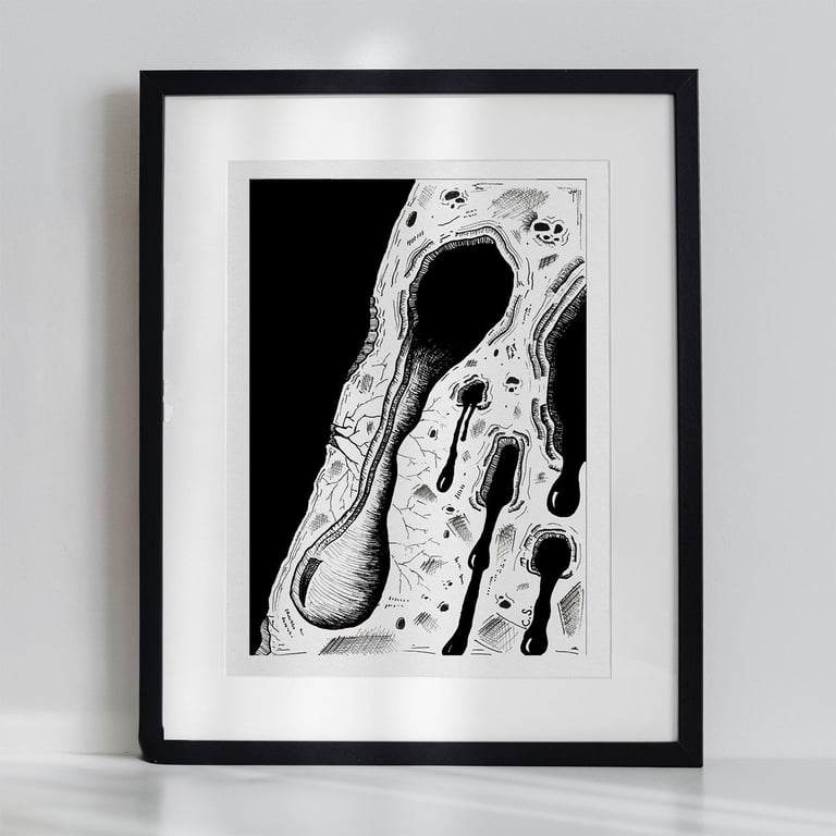 Abstract Black & White Art Print Surreal Hand-Drawn Illustration A5