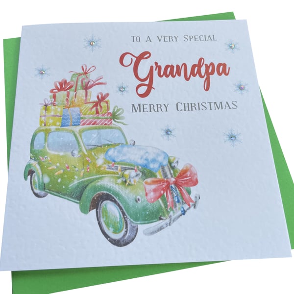 Handmade Personalised Vintage Car Christmas Card- dad-grandad-brother etc