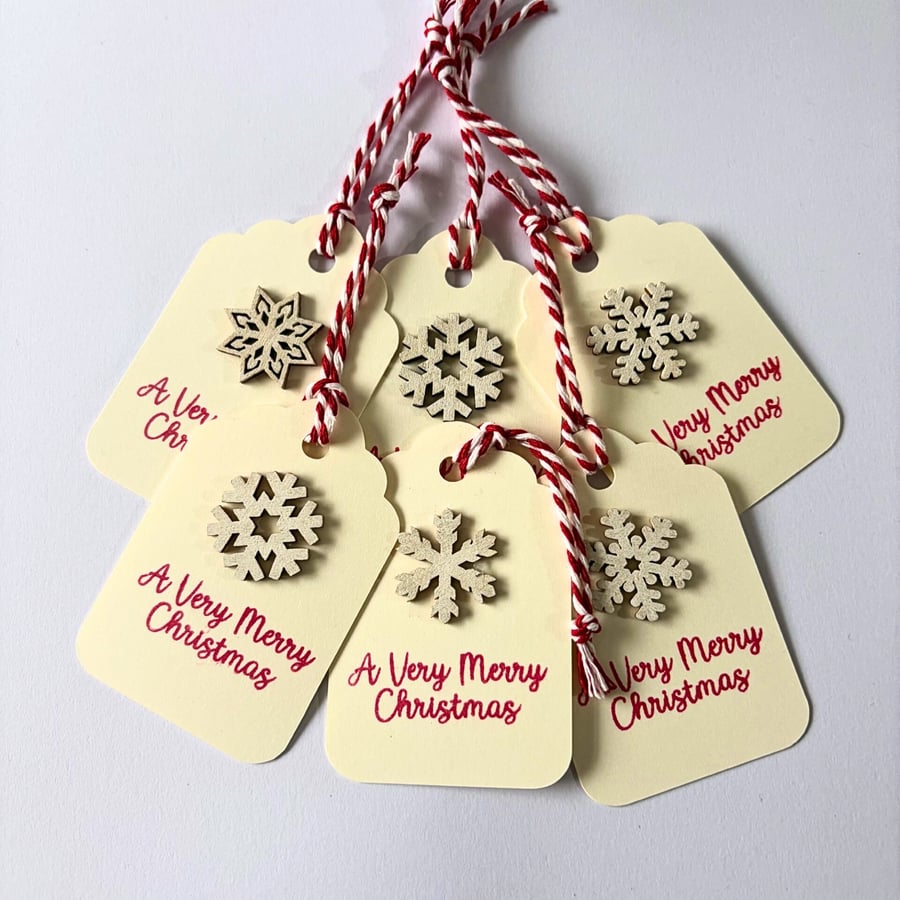 Luxury Cream & Red Snowflake Christmas Tags - Set of 6 