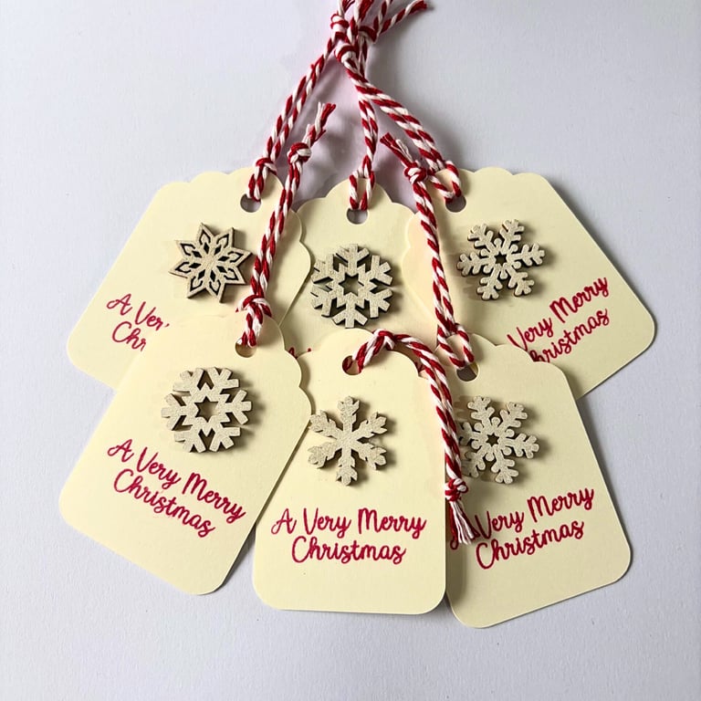 Luxury Cream & Red Snowflake Christmas Tags - Set of 6 