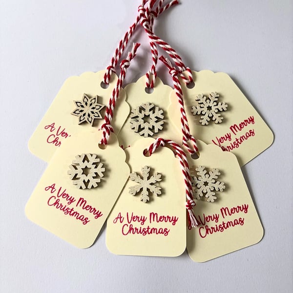 Luxury Cream & Red Snowflake Christmas Tags - Set of 6 